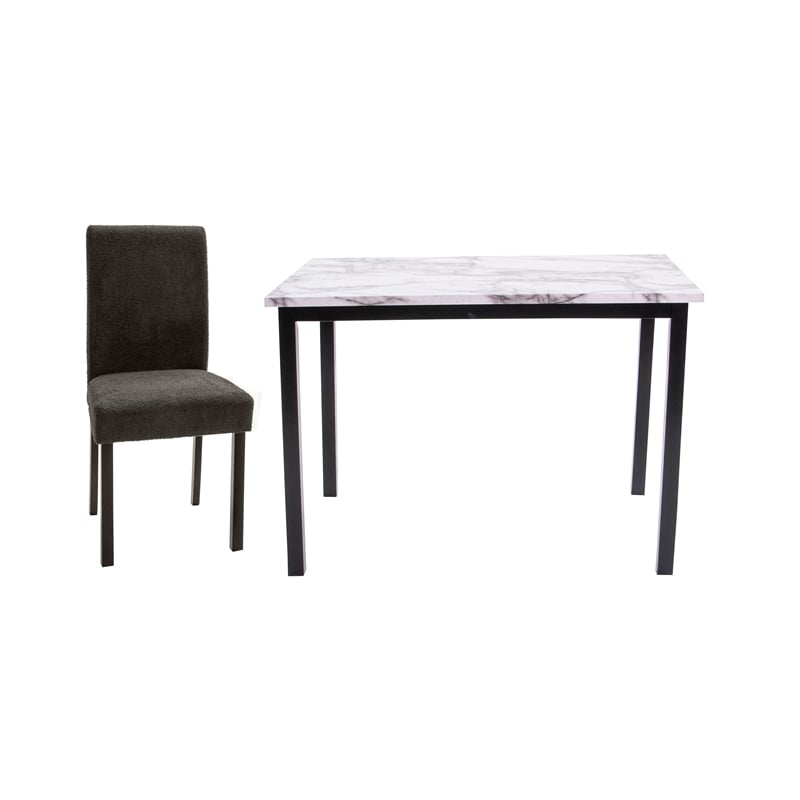 Poundex  Wool Upholstered 5-Pcs Dining Set Charcoal Faux Marble Tabletop