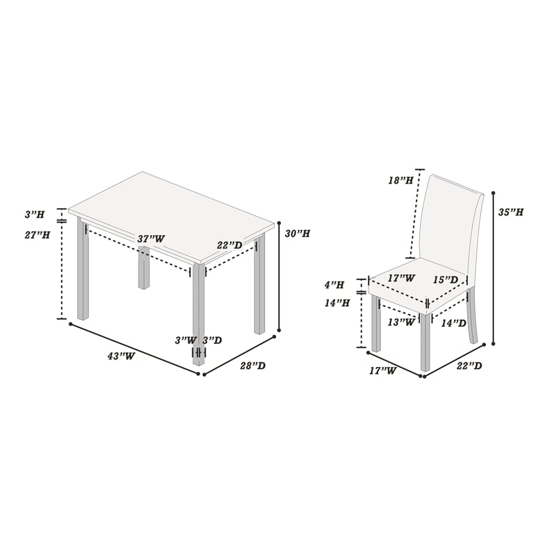 Poundex  Wool Upholstered 5-Pcs Dining Set Charcoal Faux Marble Tabletop