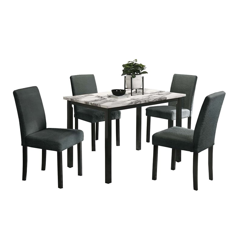 Poundex  Wool Upholstered 5-Pcs Dining Set Charcoal Faux Marble Tabletop