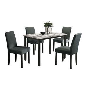 Poundex  Wool Upholstered 5-Pcs Dining Set Charcoal Faux Marble Tabletop