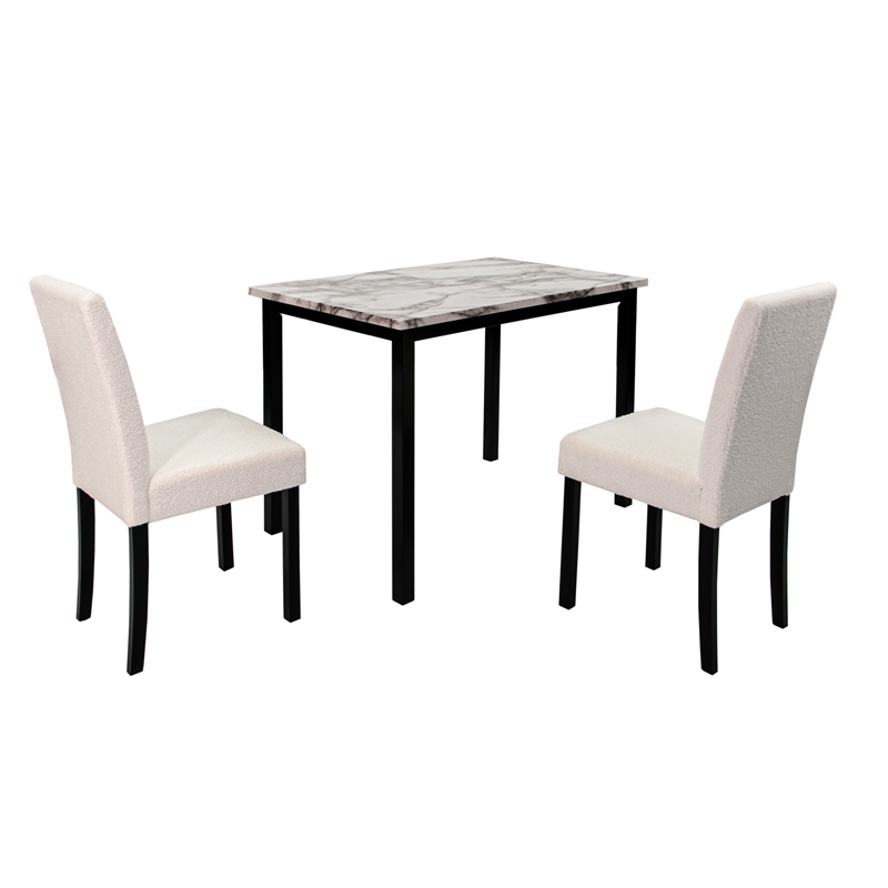 Poundex Wool Upholstered 5-Pcs Dining Set White Faux Marble Tabletop