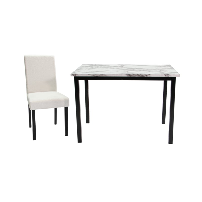 Poundex Wool Upholstered 5-Pcs Dining Set White Faux Marble Tabletop