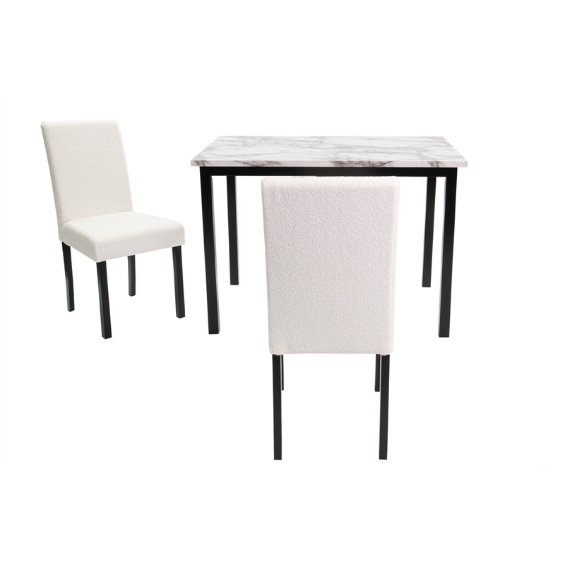 Poundex Wool Upholstered 5-Pcs Dining Set White Faux Marble Tabletop