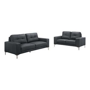 Poundex 2-Piece Sofa & Loveseat Set in Black Leather Upholstery