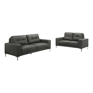 Poundex 2-Piece Anthracite Gray Leather Upholstered Sofa & Loveseat Set