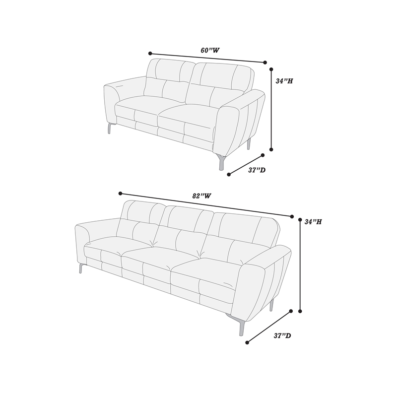 Poundex Leather 2-Piece Sofa and Loveseat Set in Anthracite Gray