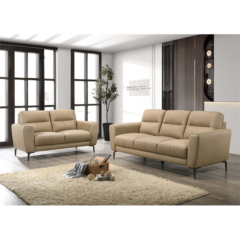 Poundex Leather Upholstered 2-Piece Sofa & Loveseat Set in Taupe