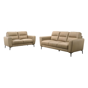 Poundex Leather Upholstered 2-Piece Sofa & Loveseat Set in Taupe