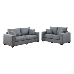 Poundex Upholstered Foam Seating Corduroy Sofa Loveseat Set in Light Gray