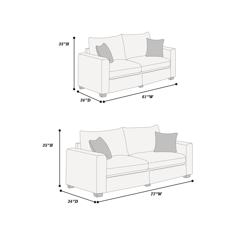 Poundex Ivory Corduroy Sofa Loveseat Set with Foam Cushions