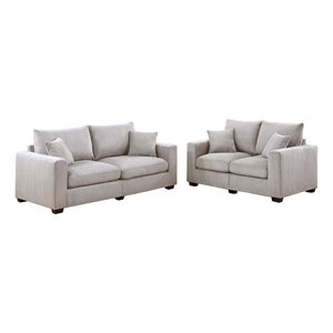 Poundex Ivory Corduroy Sofa Loveseat Set with Foam Cushions