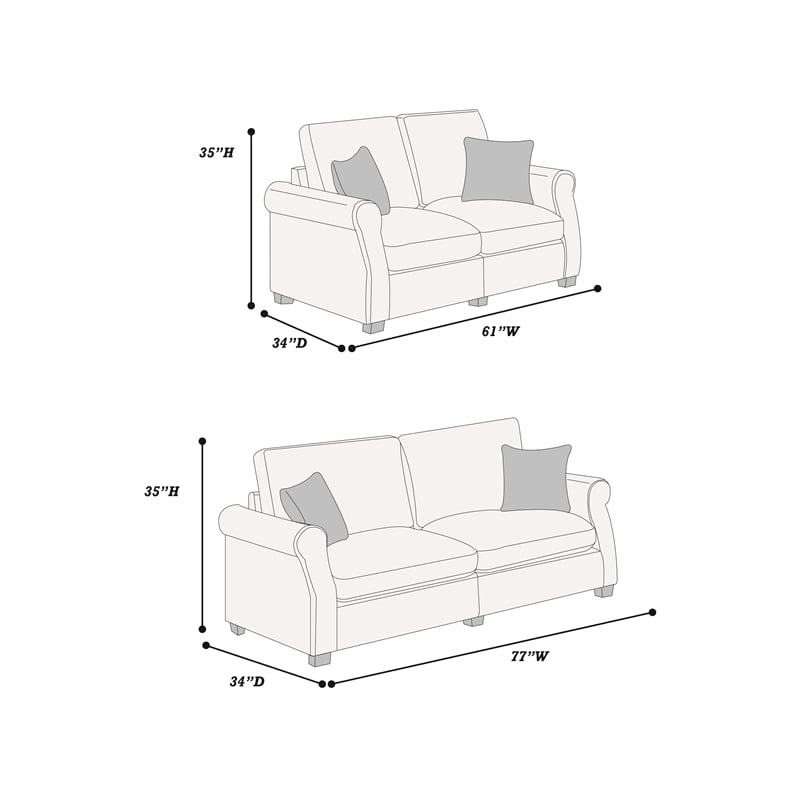 Poundex Upholstered Sofa and Loveseat Set in Dark Gray Foam Corduroy