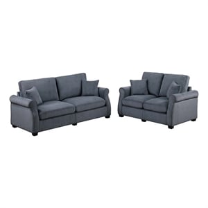 Poundex Upholstered Sofa and Loveseat Set in Dark Gray Foam Corduroy