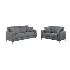 Poundex Burlap-Like Fabric Upholstered 2-Piece Sofa and Loveseat Set Dark Gray