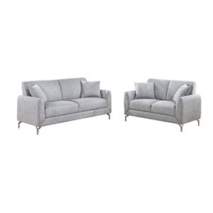Poundex 2-Piece Burlap-Like-Fabric Sofa & Loveseat Set in Light Gray