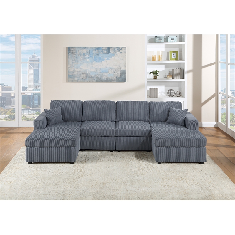 Poundex Foam Seating U-Shaped Corduroy Sectional in Dark Gray