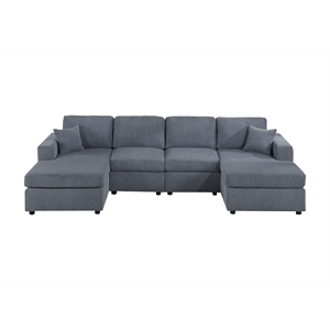 Poundex Foam Seating U-Shaped Corduroy Sectional in Dark Gray