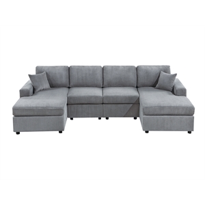 Poundex Upholstered Foam Corduroy U-Shaped Sectional in Light Gray