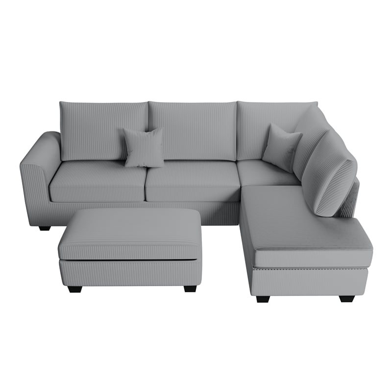 Poundex Upholstered Corduroy 3-Piece Set in Light Gray with Foam Cushions