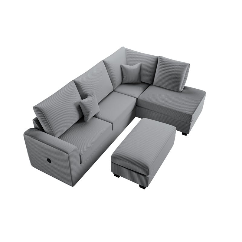 Poundex Upholstered Corduroy 3-Piece Set in Light Gray with Foam Cushions