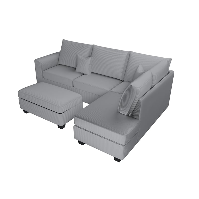 Poundex Upholstered Corduroy 3-Piece Set in Light Gray with Foam Cushions