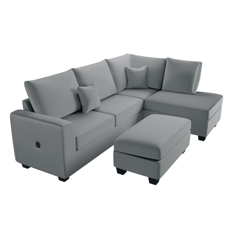 Poundex Upholstered Corduroy 3-Piece Set in Light Gray with Foam Cushions