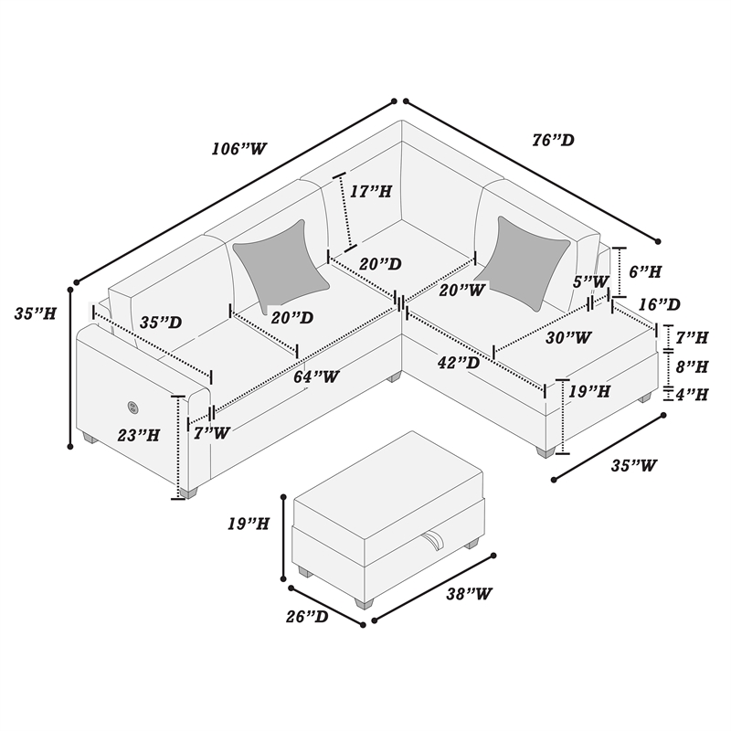 Poundex Upholstered Corduroy 3-Piece Set in Light Gray with Foam Cushions