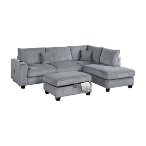 Poundex Upholstered Corduroy 3-Piece Set in Light Gray with Foam Cushions