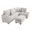 Poundex Upholstered Corduroy 3-Piece Sectional Set in Ivory with Foam Cushions