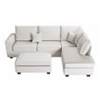 Poundex Upholstered Corduroy 3-Piece Sectional Set in Ivory with Foam Cushions