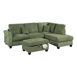 Poundex 3-Piece Foam Upholstered Corduroy Sectional Set in Sage