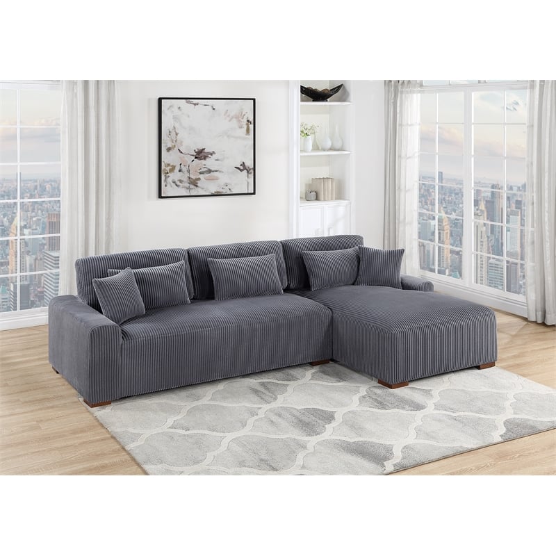 Poundex Foam Cushion Upholstered Corduroy 2-Piece XL Sectional in Dark Gray