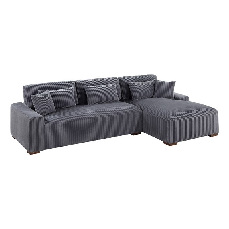 Poundex Foam Cushion Upholstered Corduroy 2-Piece XL Sectional in Dark Gray