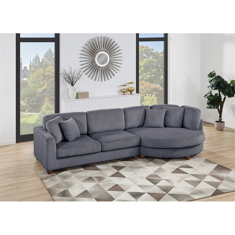 Poundex 2-Piece Corduroy Sectional Set with Foam Cushions XL in Dark Gray