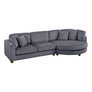 Poundex 2-Piece Corduroy Sectional Set with Foam Cushions XL in Dark Gray