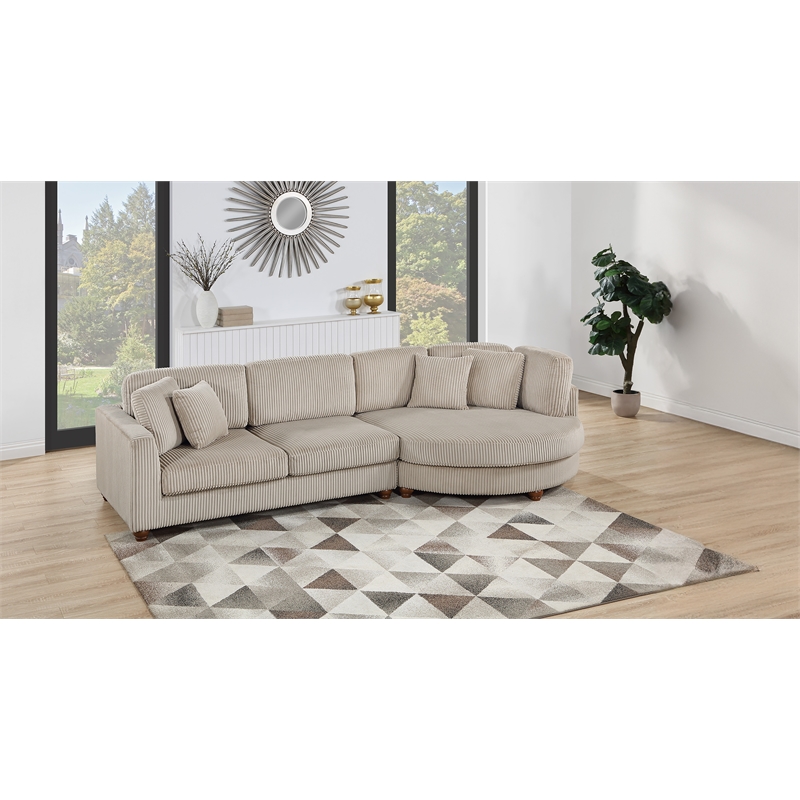 Poundex 2-Piece Corduroy Sectional Set with Foam Cushions XL in Camel