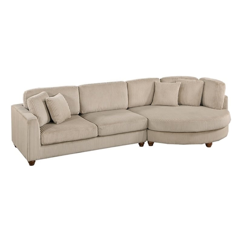 Poundex 2-Piece Corduroy Sectional Set with Foam Cushions XL in Camel