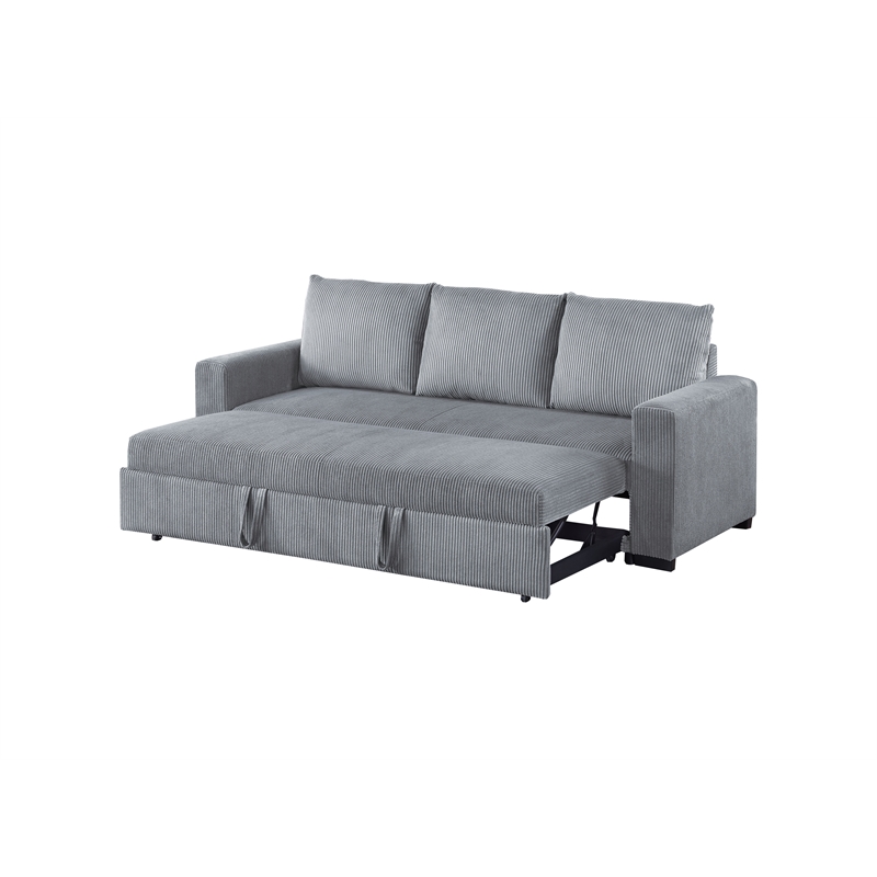 Poundex Convertible Corduroy Sofa in Light Gray with Foam Cushions