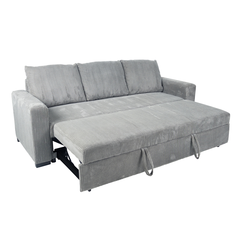 Poundex Convertible Corduroy Sofa in Light Gray with Foam Cushions