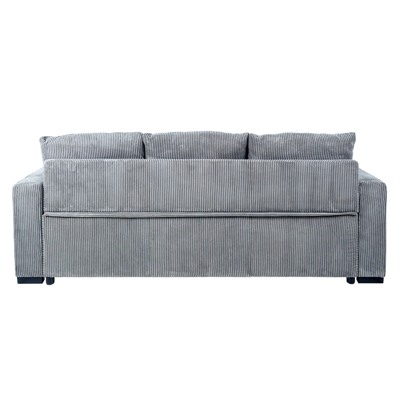 Poundex Convertible Corduroy Sofa in Light Gray with Foam Cushions