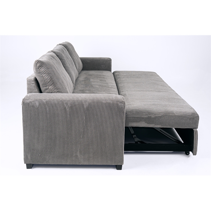 Poundex Convertible Corduroy Sofa in Light Gray with Foam Cushions