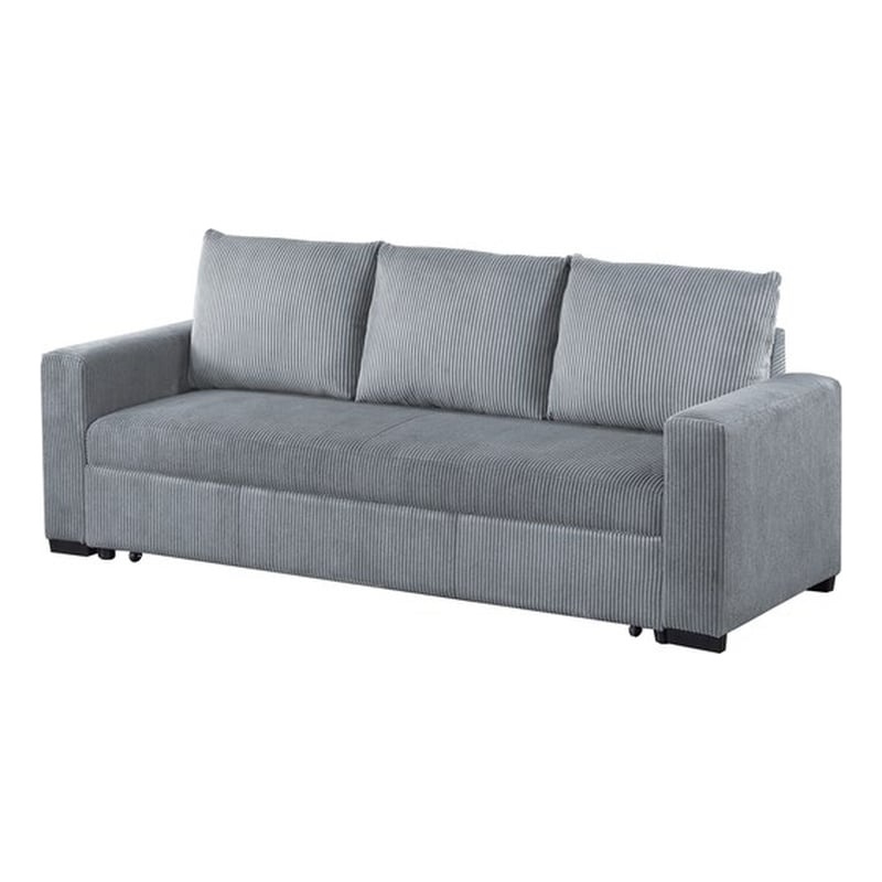 Poundex Convertible Corduroy Sofa in Light Gray with Foam Cushions