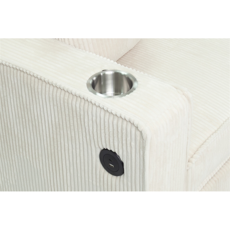 Poundex Corduroy Sectional in Beige with Reversible Foam Chaise and Storage