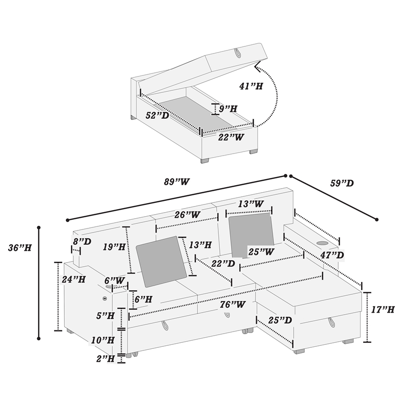 Poundex Corduroy Sectional in Beige with Reversible Foam Chaise and Storage