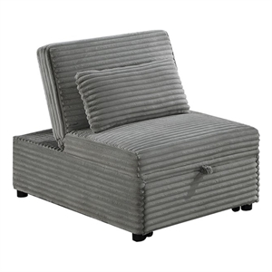 Poundex Foam Upholstered Wide Welt Convertible Chair in Smoke Corduroy