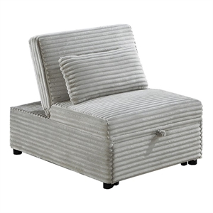 Poundex Upholstered Foam Corduroy Convertible Chair with Wide Welt in Ash