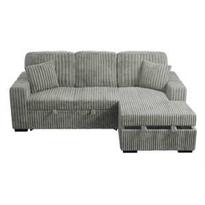 Poundex Upholstered Foam Corduroy Convertible Sofa with Storage in Smoke
