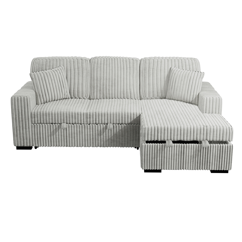 Poundex Upholstered Foam Corduroy Convertible Sofa with Storage in Ash