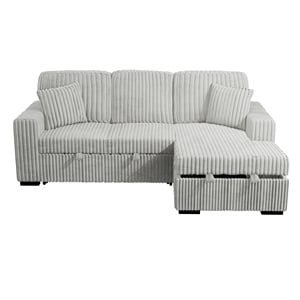 Poundex Upholstered Foam Corduroy Convertible Sofa with Storage in Ash