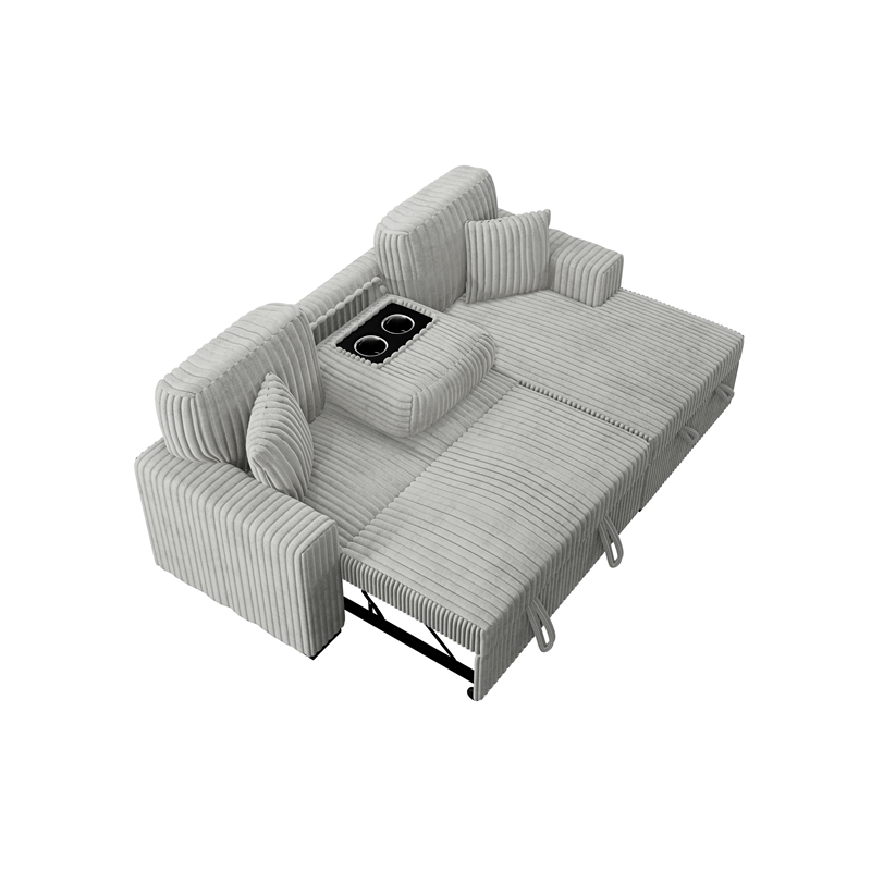 Poundex Upholstered Foam Corduroy Convertible Sofa with Storage in Ash